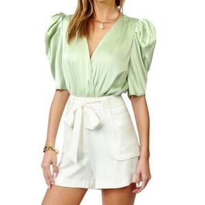 Adelyn Rae Green Puff Sleeve Bodysuit